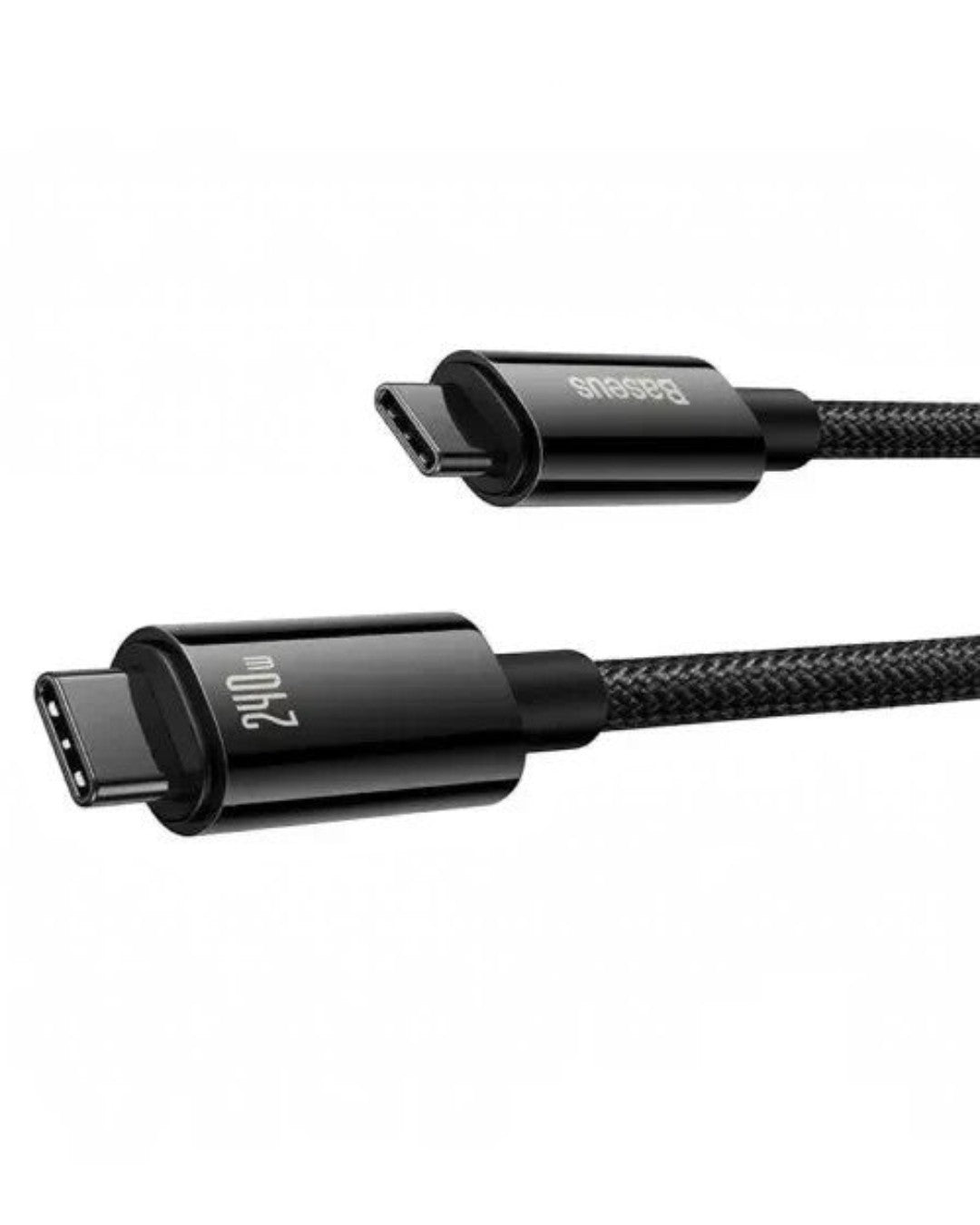 VaultifyUK Baseus Tungsten Gold black braided USB-C to USB-C 240W fast charging cable with reinforced connectors