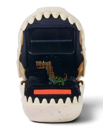 VaultifyUK Bitzee Jurassic World interactive digital pet with an open dinosaur mouth and pixelated screen display