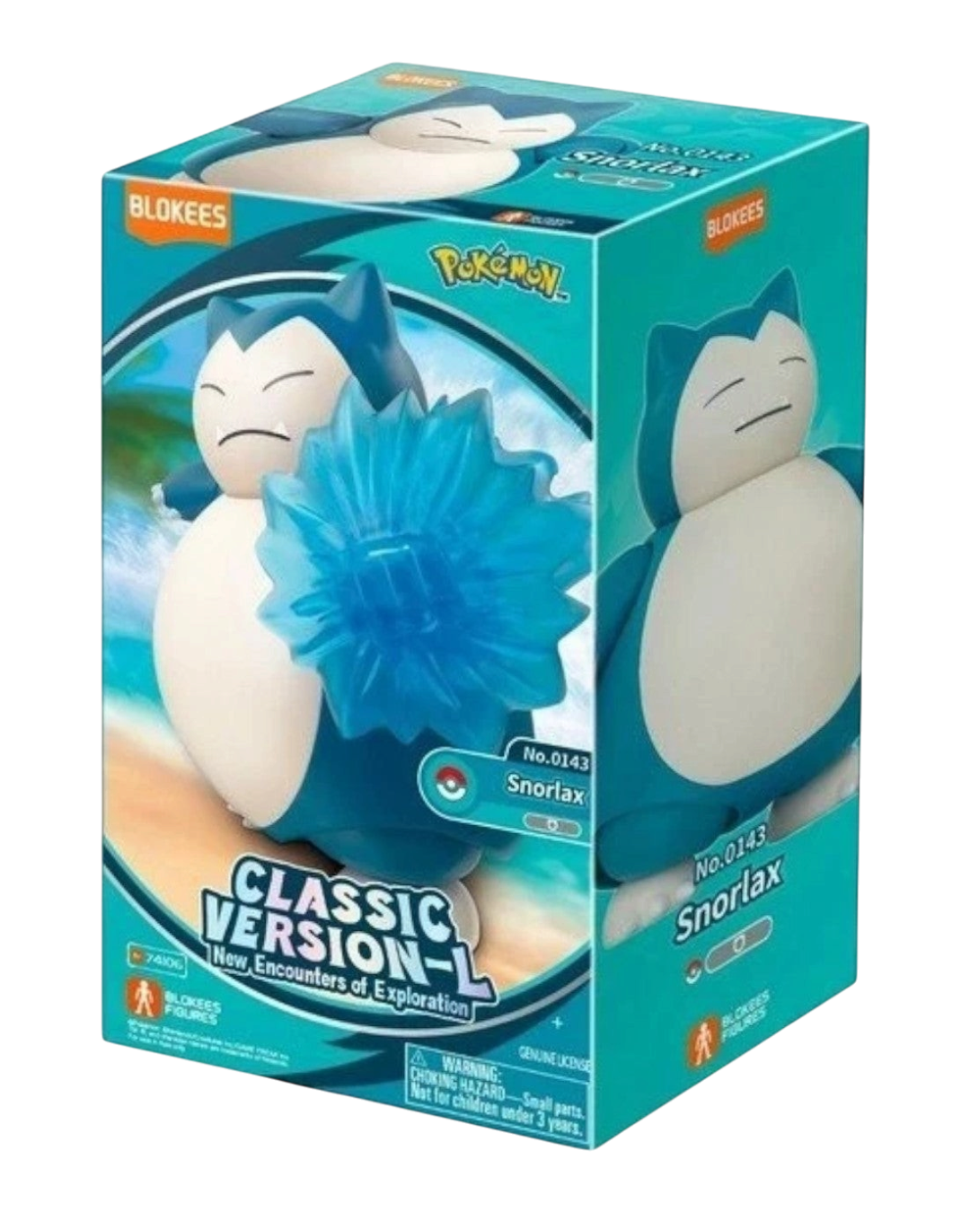 VaultifyUK Blokees Pokémon Snorlax Classic Version-L model kit box featuring a blue and cream Snorlax figure.