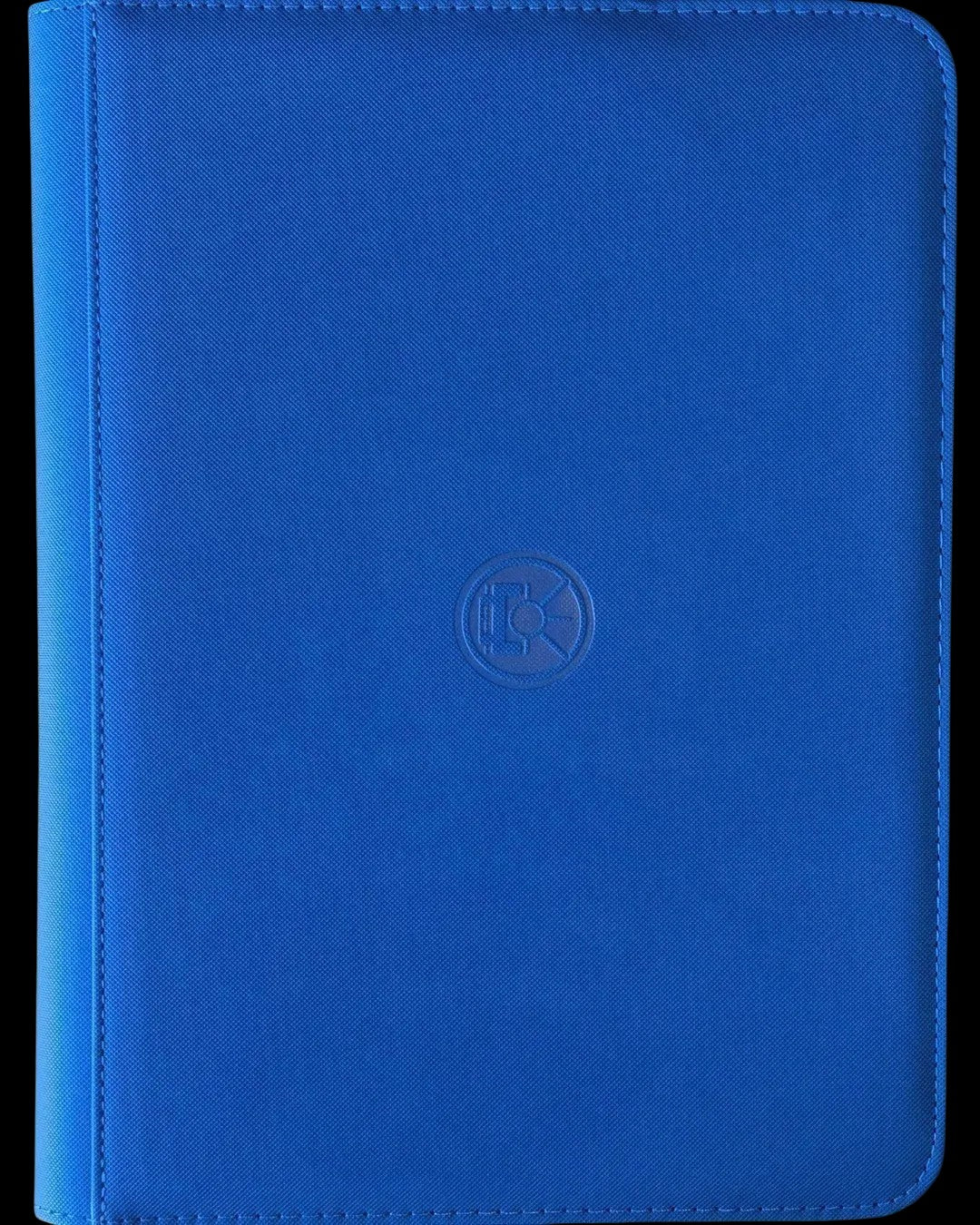 VaultifyUK blue 9-pocket trading card binder with a durable textured cover and central embossed logo