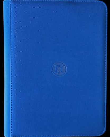 VaultifyUK blue 9-pocket trading card binder with a durable textured cover and central embossed logo