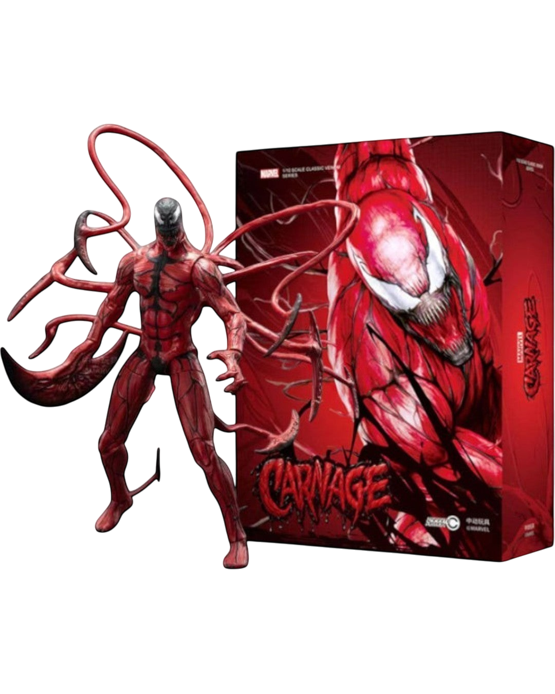 VaultifyUK ZD Toys Marvel Carnage 1/10 scale figure with blade-style tendrils and premium collector display box