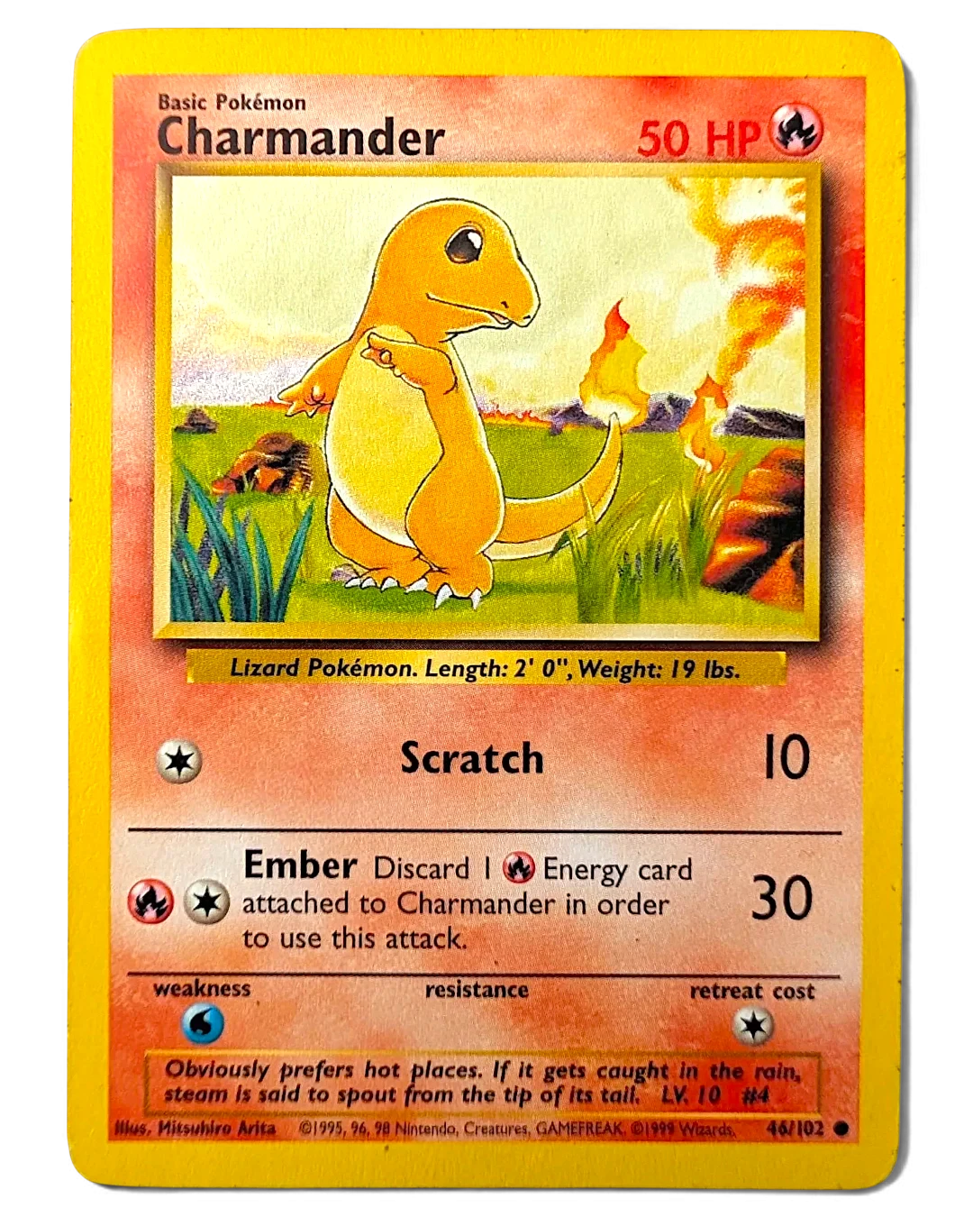 VaultifyUK Charmander 46/102 Base Set Unlimited Pokémon trading card with visible edge wear
