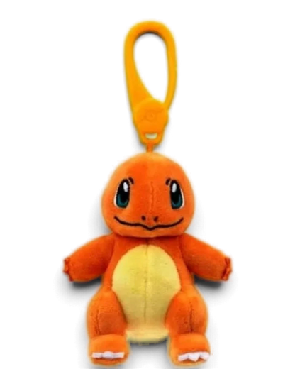 VaultifyUK Charmander plush bag clip with soft orange fabric, cream belly, and a durable yellow plastic attachment.