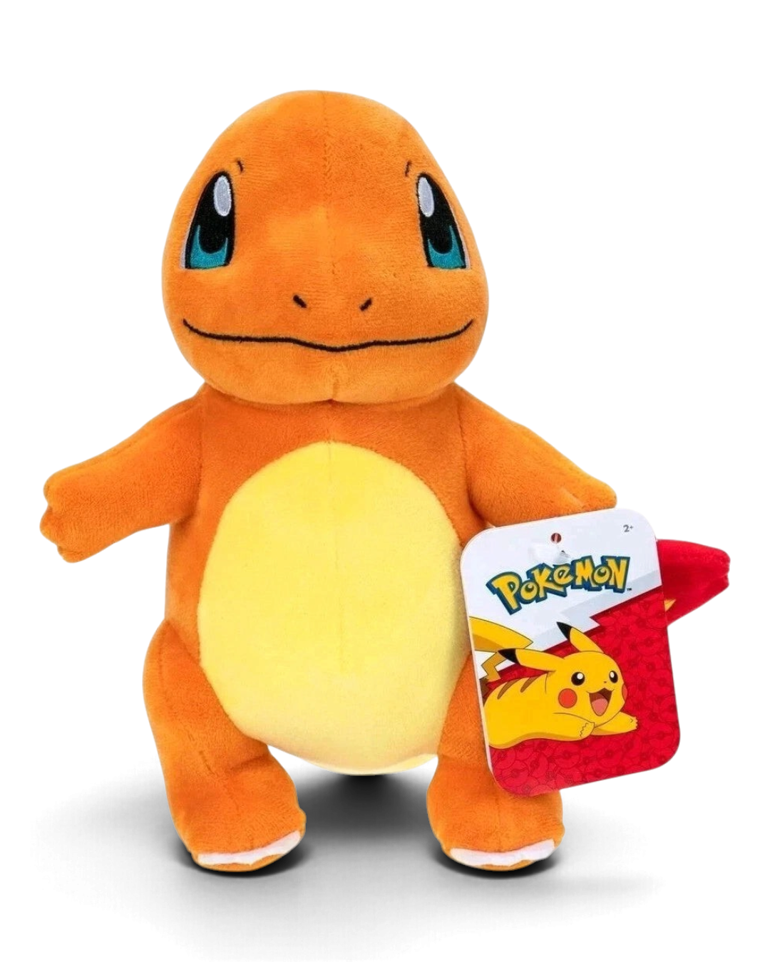 VaultifyUK 8-inch Charmander plush toy with soft orange fabric, yellow belly, and official Pokémon hang tag