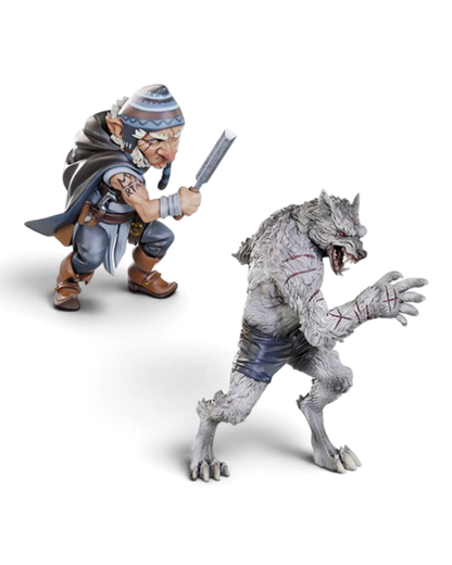VaultifyUK Critical Role Chetney Pock O'Pea and werewolf unpainted miniatures for tabletop gaming and painting.