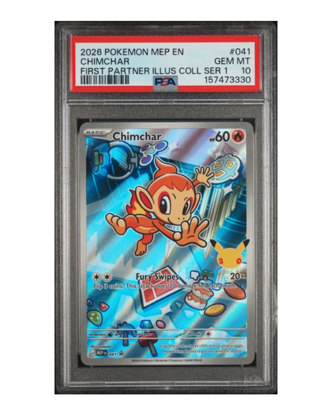 VaultifyUK PSA 10 Gem Mint Chimchar 041 Pokémon card from the First Partner Illustration Collection series