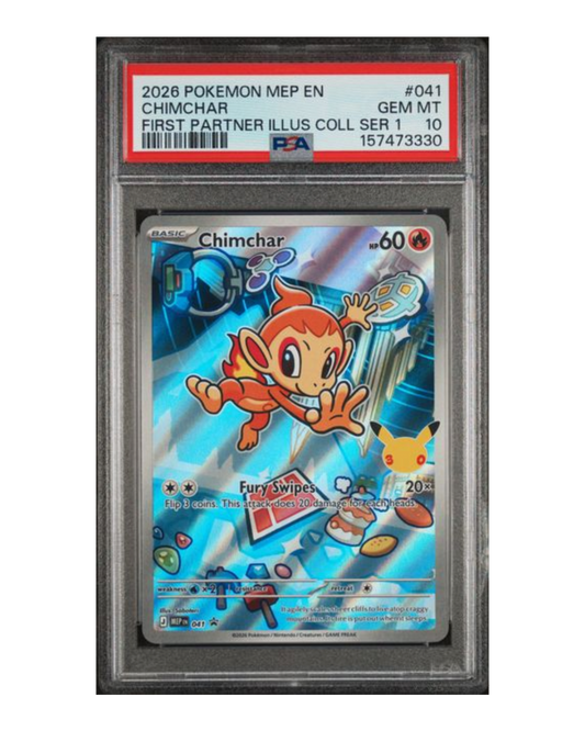 VaultifyUK PSA 10 Gem Mint Chimchar 041 Pokémon card from the First Partner Illustration Collection series