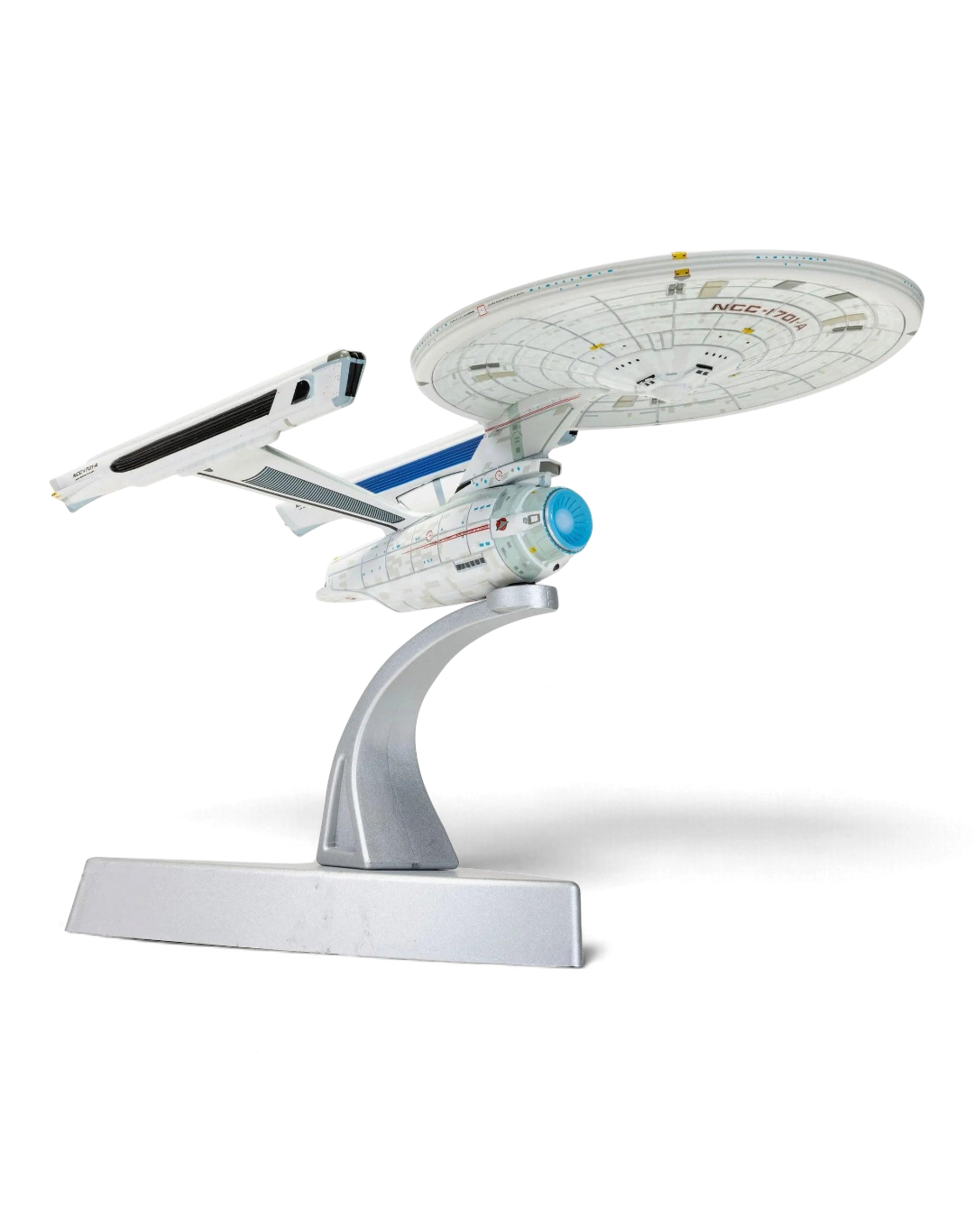 VaultifyUK Corgi die-cast U.S.S. Enterprise NCC-1701-A model ship from Star Trek VI on a silver display stand.