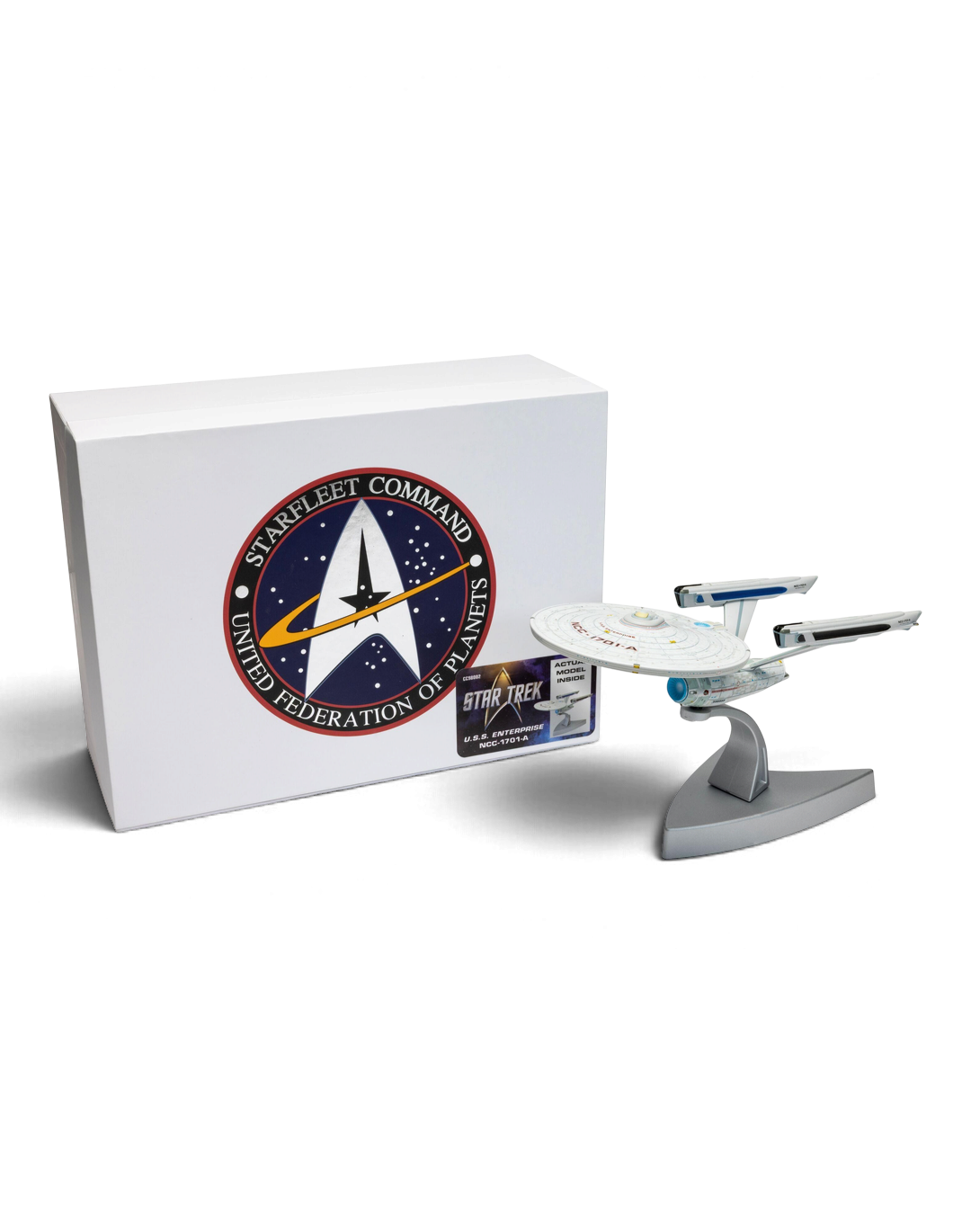 VaultifyUK Corgi die-cast U.S.S. Enterprise NCC-1701-A model with display stand and Starfleet Command collector box