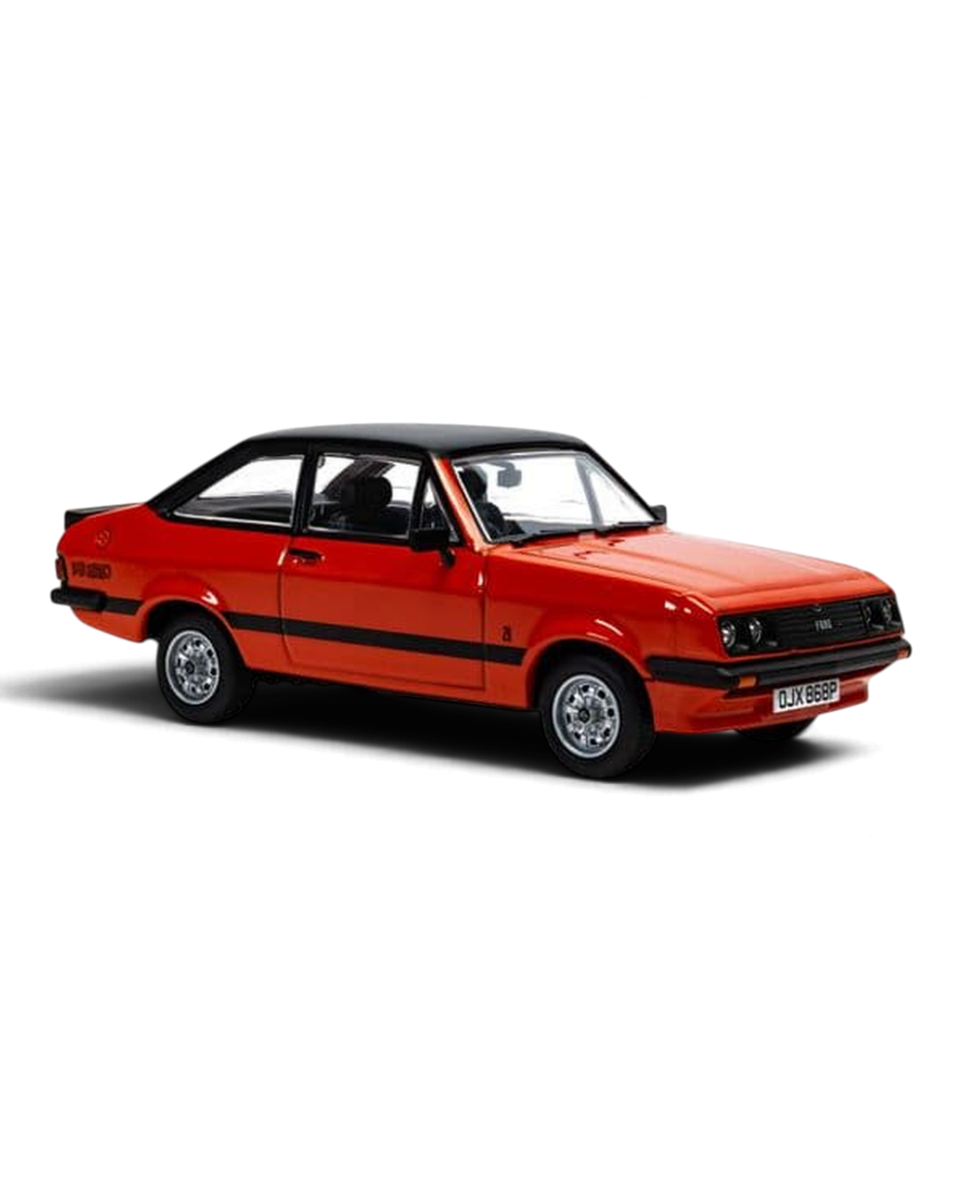 Corgi Vanguards 1:43 Ford Escort Mk2 RS2000 die-cast model in Carnival Red with black roof, front three-quarter view