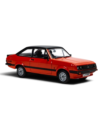Corgi Vanguards 1:43 Ford Escort Mk2 RS2000 die-cast model in Carnival Red with black roof, front three-quarter view