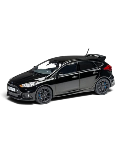 Corgi Vanguards 1:43 Ford Focus Mk3 RS die-cast model in Shadow Black with black wheels and blue brake calipers