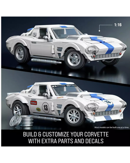 VaultifyUK Hot Wheels Corvette Grand Sport 1:16 scale brick building set with custom decals and metal wheel covers