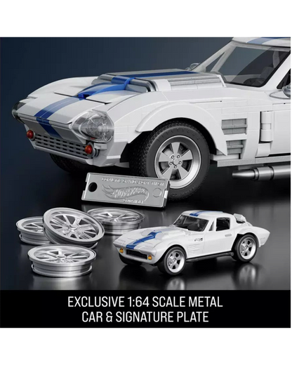 VaultifyUK Hot Wheels Corvette Grand Sport building set with 1:64 scale metal car, signature plate, and spare wheels