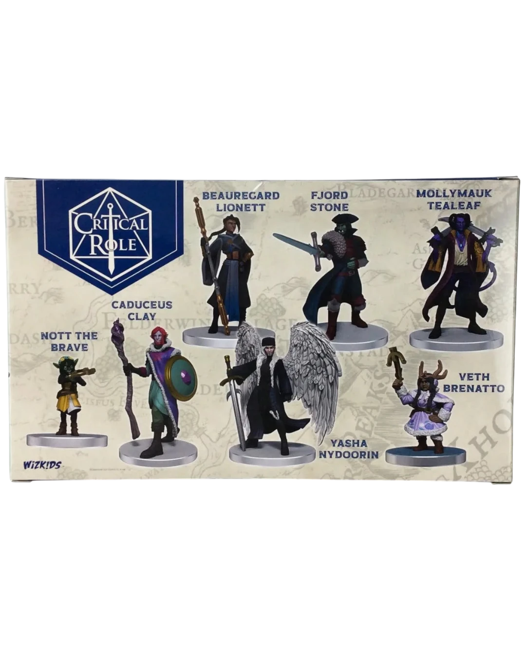 VaultifyUK Critical Role Mighty Nein boxed set featuring nine pre-painted tabletop character miniatures on display.