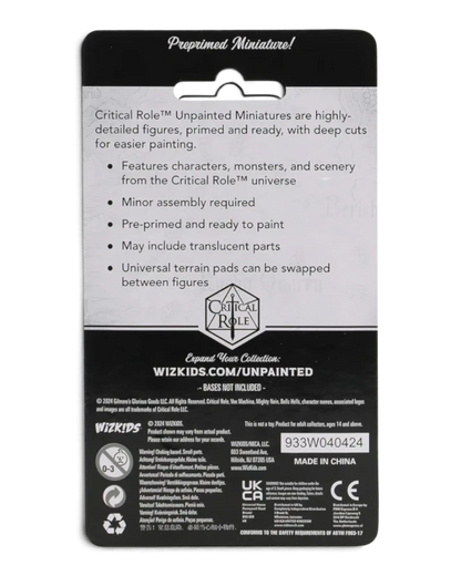 VaultifyUK Critical Role unpainted miniatures packaging back view with product information and safety warnings