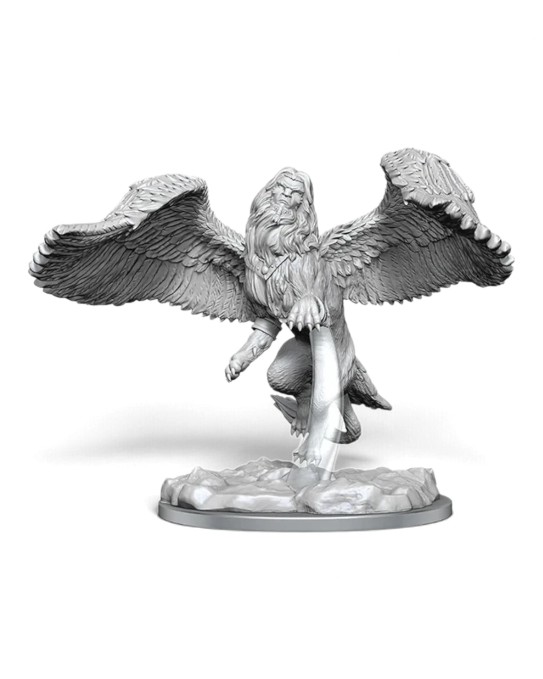 VaultifyUK Critical Role unpainted male Sphinx miniature with wings spread and translucent base detail