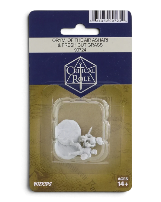 VaultifyUK Critical Role unpainted miniatures of Orym and Fresh Cut Grass in blister packaging for tabletop gaming.
