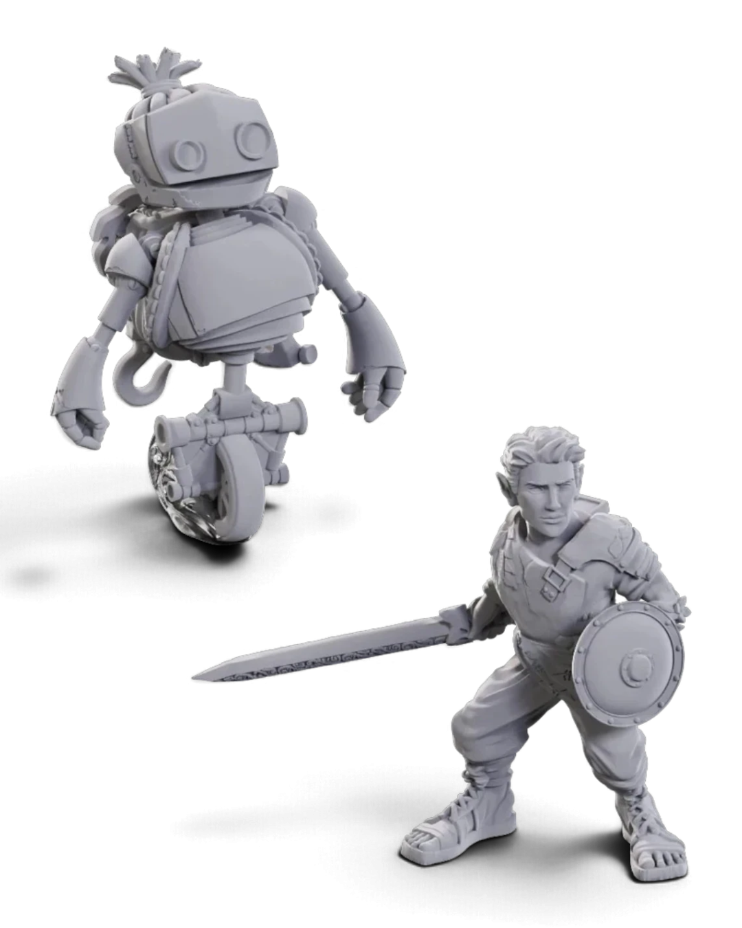 VaultifyUK unpainted miniatures of Orym and Fresh Cut Grass from Critical Role, featuring detailed grey plastic figures.