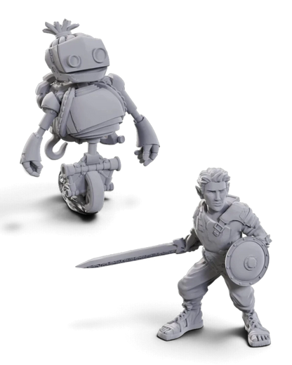VaultifyUK unpainted miniatures of Orym and Fresh Cut Grass from Critical Role, featuring detailed grey plastic figures.