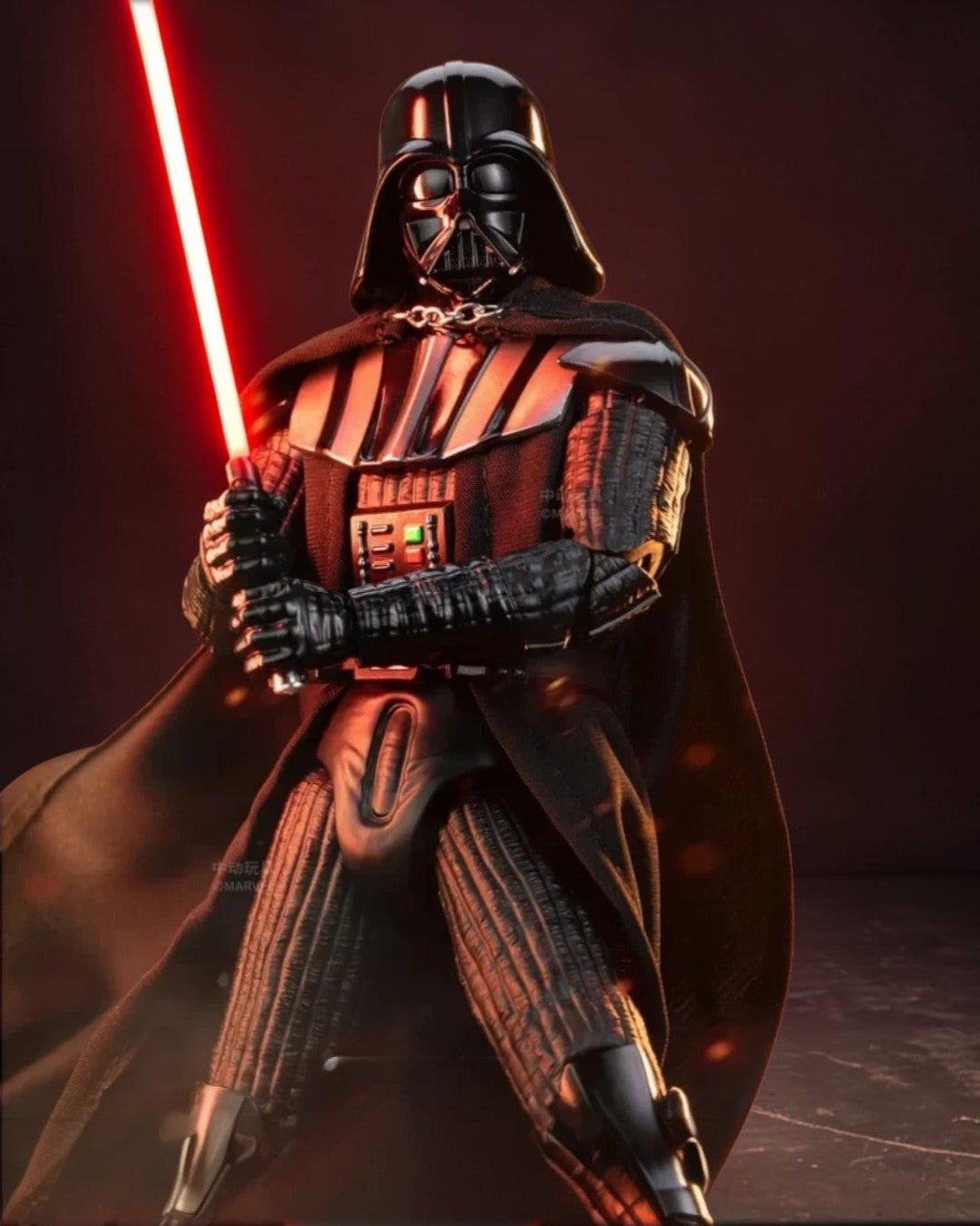 VaultifyUK ZD Toys 1/10 scale Darth Vader action figure with glowing red lightsaber and detailed black fabric cape