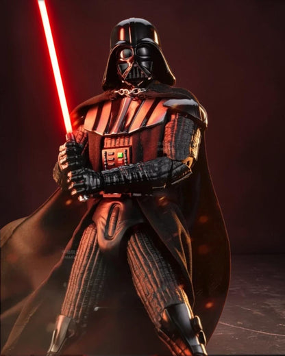 VaultifyUK ZD Toys 1/10 scale Darth Vader action figure with glowing red lightsaber and detailed black fabric cape