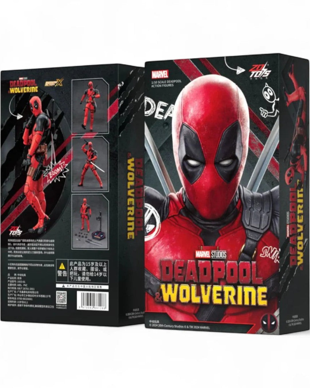 VaultifyUK ZD Toys Deadpool and Wolverine 1/10 scale action figure packaging box with character artwork
