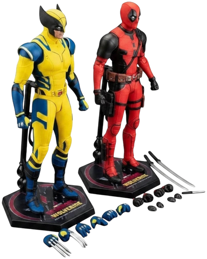 VaultifyUK ZD Toys Deadpool and Wolverine 1/10 scale action figure set with display stands and interchangeable hands