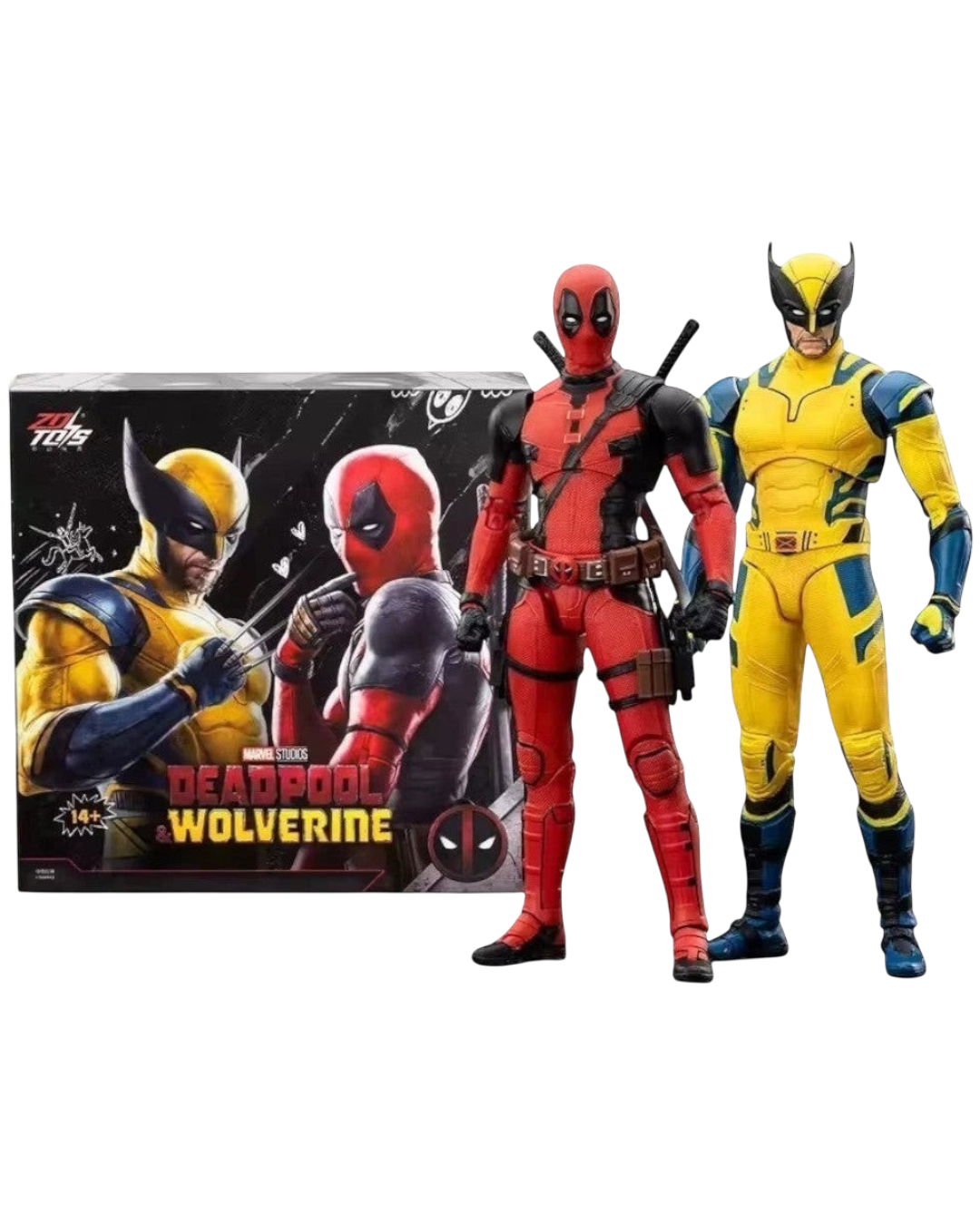 VaultifyUK ZD Toys Deadpool and Wolverine 1/10 scale action figure set with retail box and detailed character costumes
