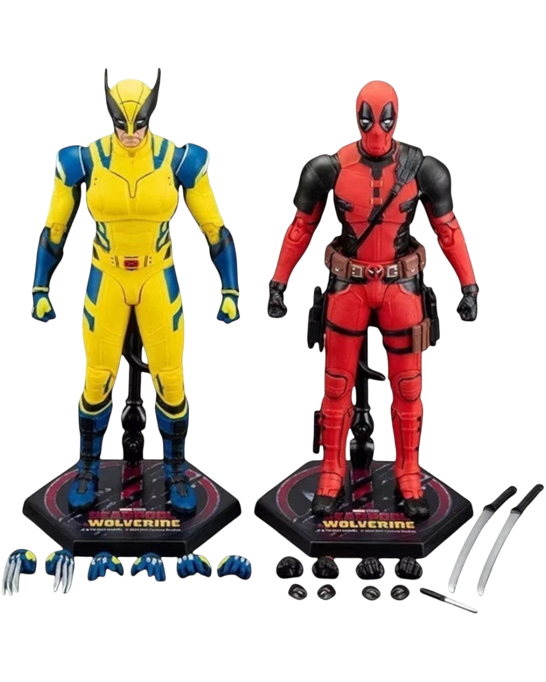 VaultifyUK ZD Toys Deadpool and Wolverine 1/10 scale action figure set with display stands and interchangeable hands