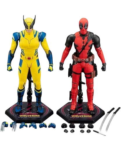 VaultifyUK ZD Toys Deadpool and Wolverine 1/10 scale action figure set with display stands and interchangeable hands