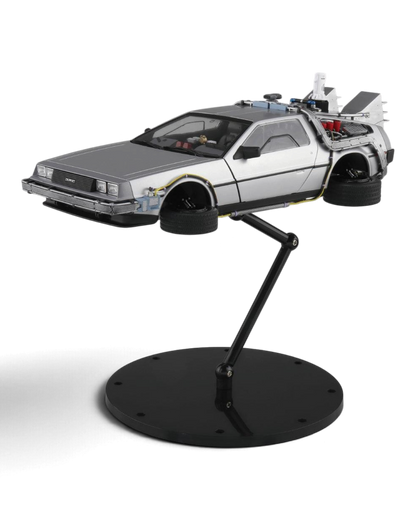 VaultifyUK Aoshima 1:24 scale DeLorean time machine model kit in flying mode with hover wheels and display stand