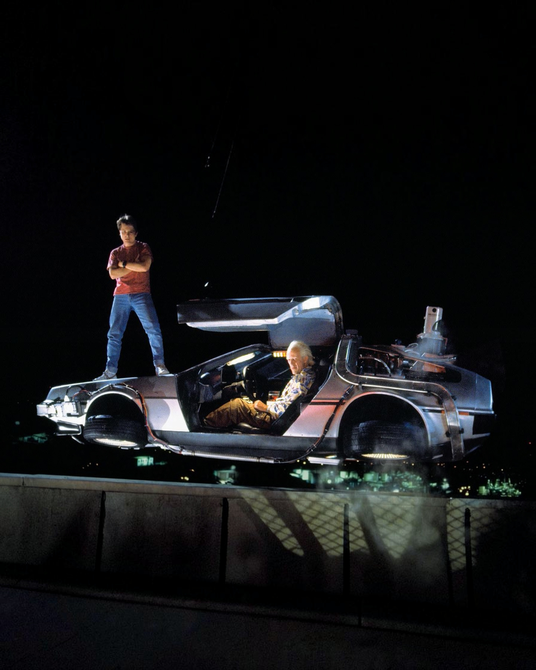 VaultifyUK Aoshima 1:24 scale DeLorean time machine model kit in flying mode with hoverboard and display stand