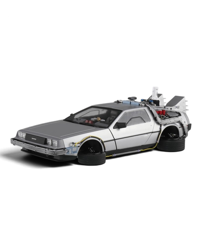 VaultifyUK Aoshima 1:24 scale Back to the Future Part II DeLorean model kit in flying hover mode with folded wheels.