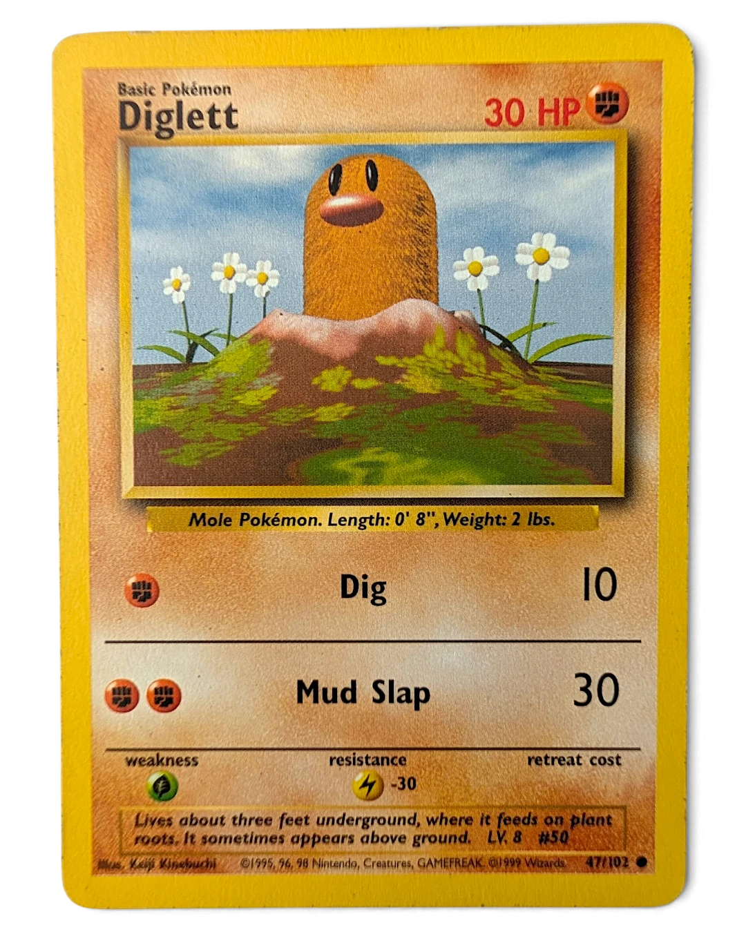 VaultifyUK vintage Diglett 47/102 Base Set Unlimited Pokémon trading card with light play wear