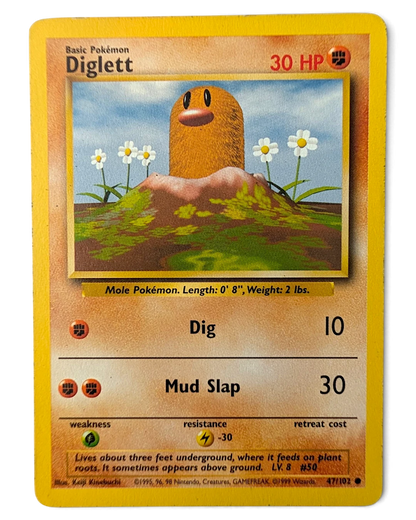 VaultifyUK vintage Diglett 47/102 Base Set Unlimited Pokémon trading card with light play wear
