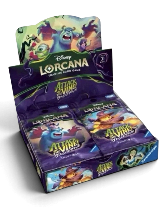 VaultifyUK Disney Lorcana Attack of the Vine Japanese booster box featuring Monsters Inc and Winnie the Pooh artwork