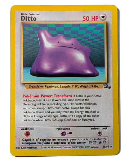 VaultifyUK vintage 1999 Pokémon TCG Fossil set Ditto 18/62 non-holo rare trading card