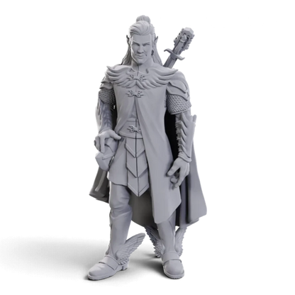 VaultifyUK Critical Role Dorian Storm unpainted miniature featuring detailed bard armor and a sword on his back