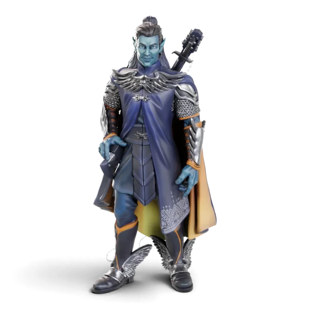 VaultifyUK Dorian Storm unpainted miniature from Critical Role, featuring detailed bard armor and sculpted features.