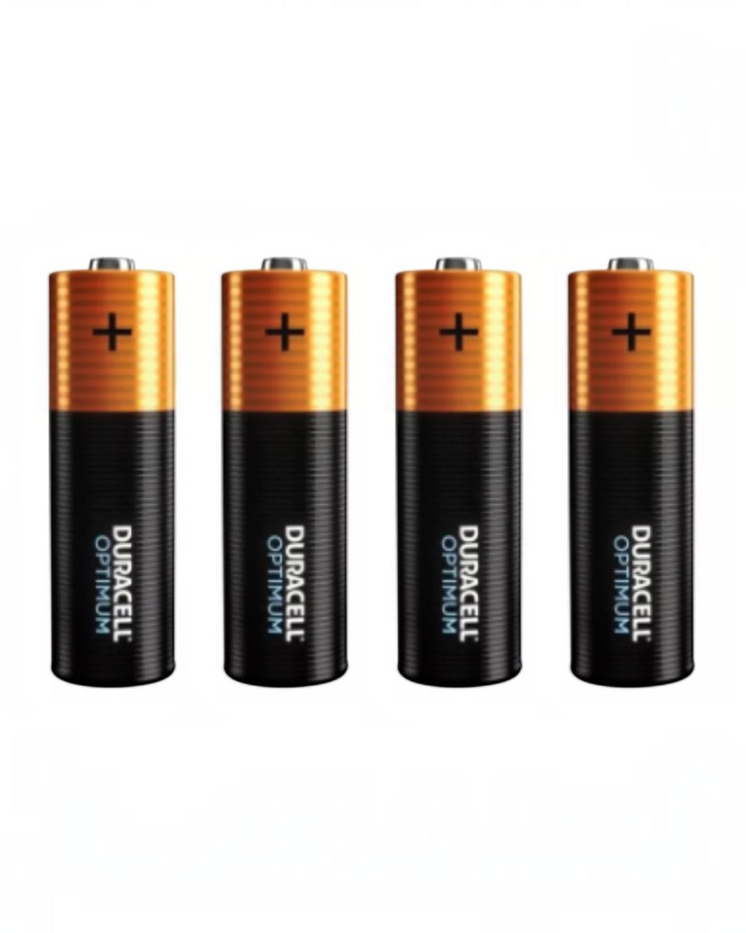 VaultifyUK Duracell Optimum alkaline batteries in black and gold, featuring a plus sign and branding on the casing.