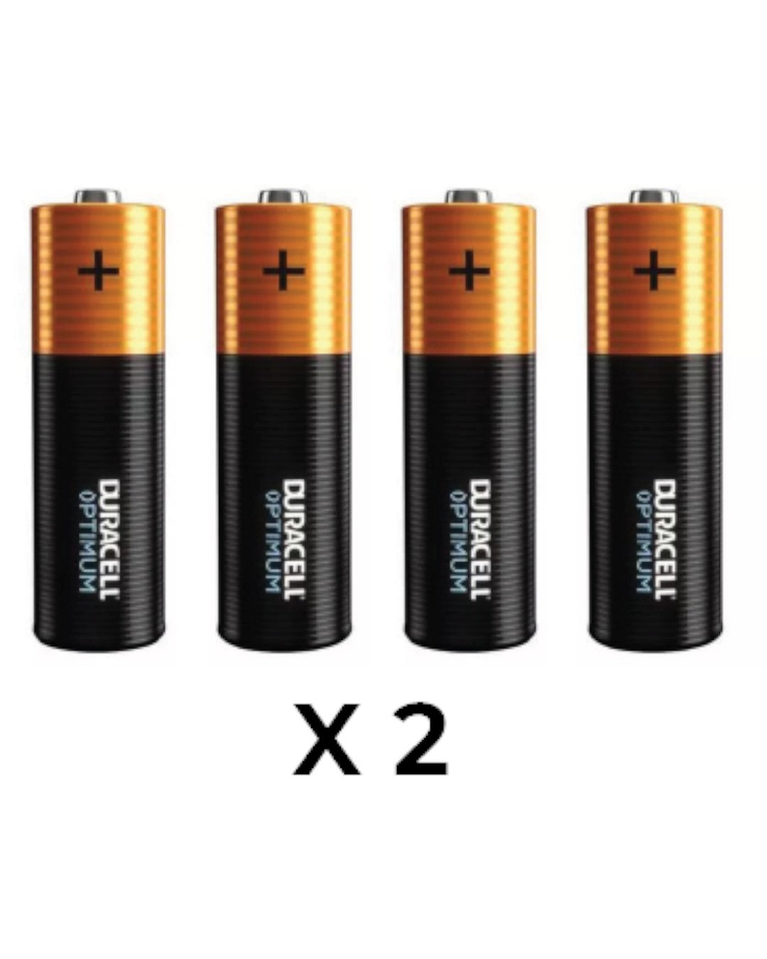 VaultifyUK Duracell Optimum alkaline batteries in black and copper, shown as a pack of eight individual units.