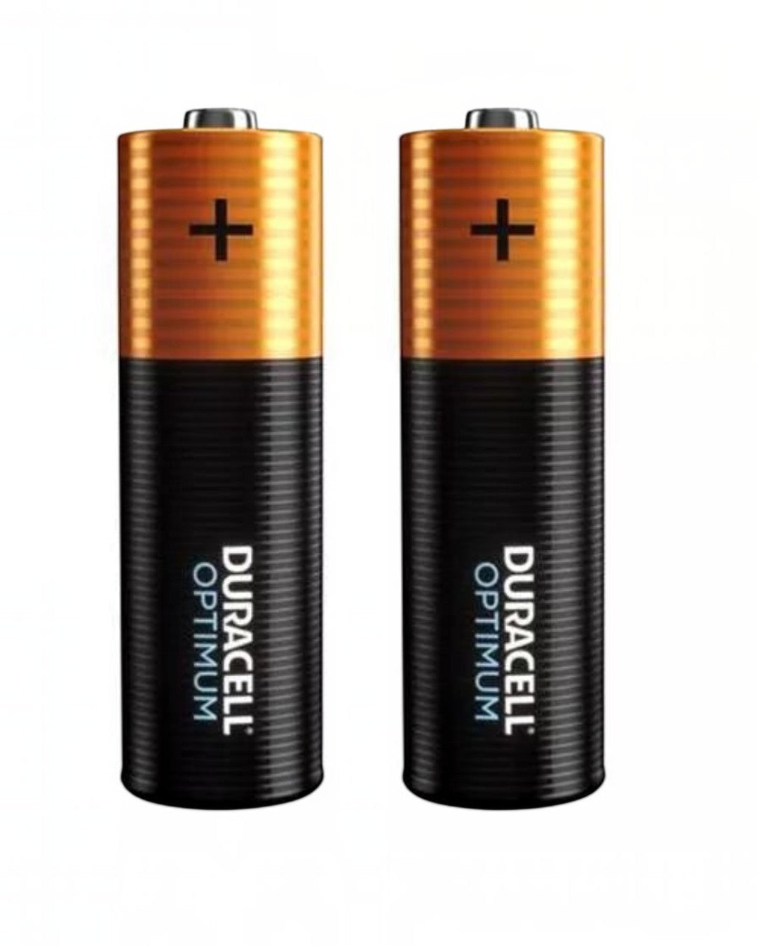 Two VaultifyUK Duracell Optimum alkaline batteries with iconic black and copper design for high-drain devices.