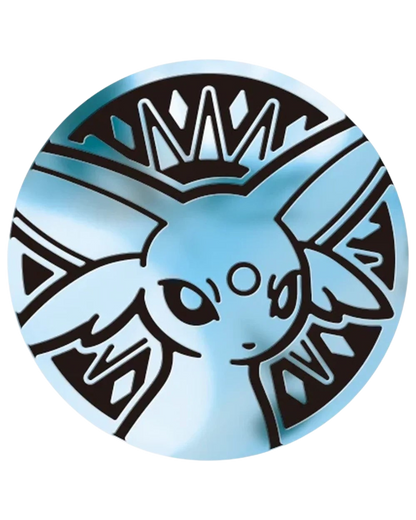 VaultifyUK Pokémon TCG 30th Celebration Espeon collectible coin featuring a metallic blue and black design