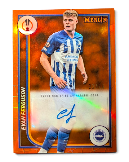 VaultifyUK Evan Ferguson Topps Merlin 2023/24 orange parallel autograph football card numbered 22/25