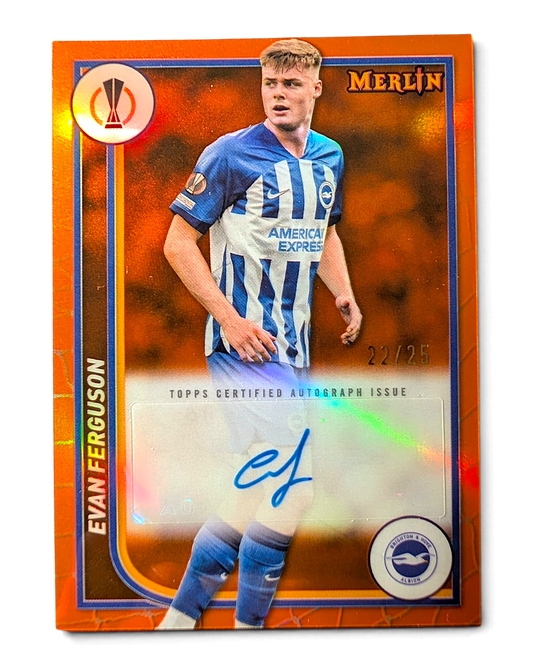 VaultifyUK Evan Ferguson Topps Merlin 2023/24 orange parallel autograph football card numbered 22/25