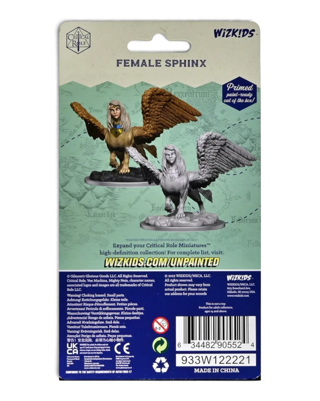 VaultifyUK Critical Role female Sphinx unpainted miniature in blister packaging with painted example shown