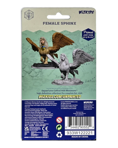 VaultifyUK Critical Role female Sphinx unpainted miniature in blister packaging with painted example shown