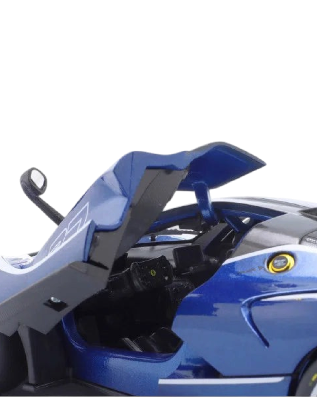 VaultifyUK Hot Wheels Elite 1:43 scale Ferrari FXX diecast model car in blue and white with open butterfly door